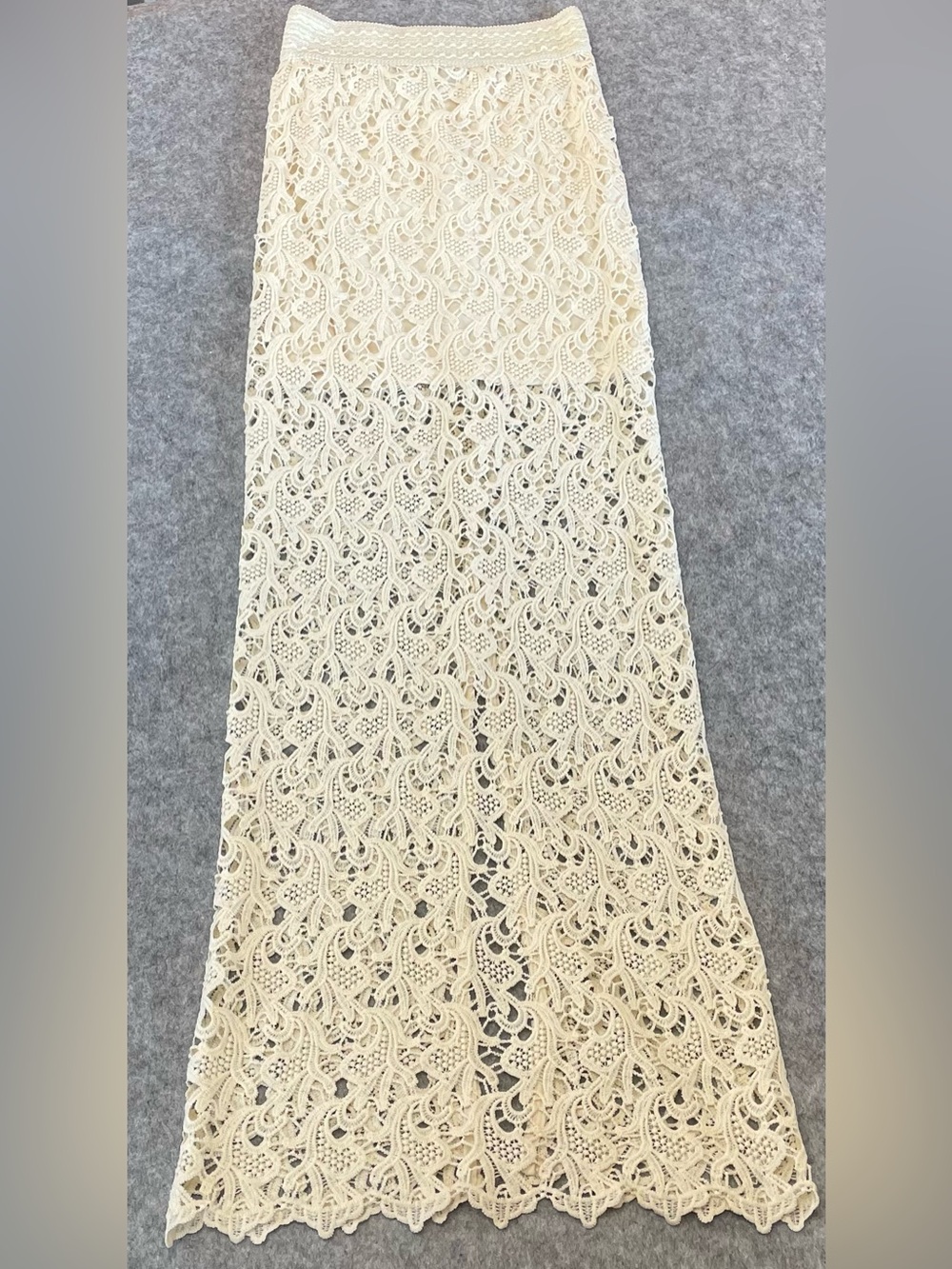 Papaya Cream Crochet Knit Maxi Skirt Boho Mermaid Sz Small Beach Summer Festival